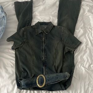 Y2k denim jumpsuit with belt